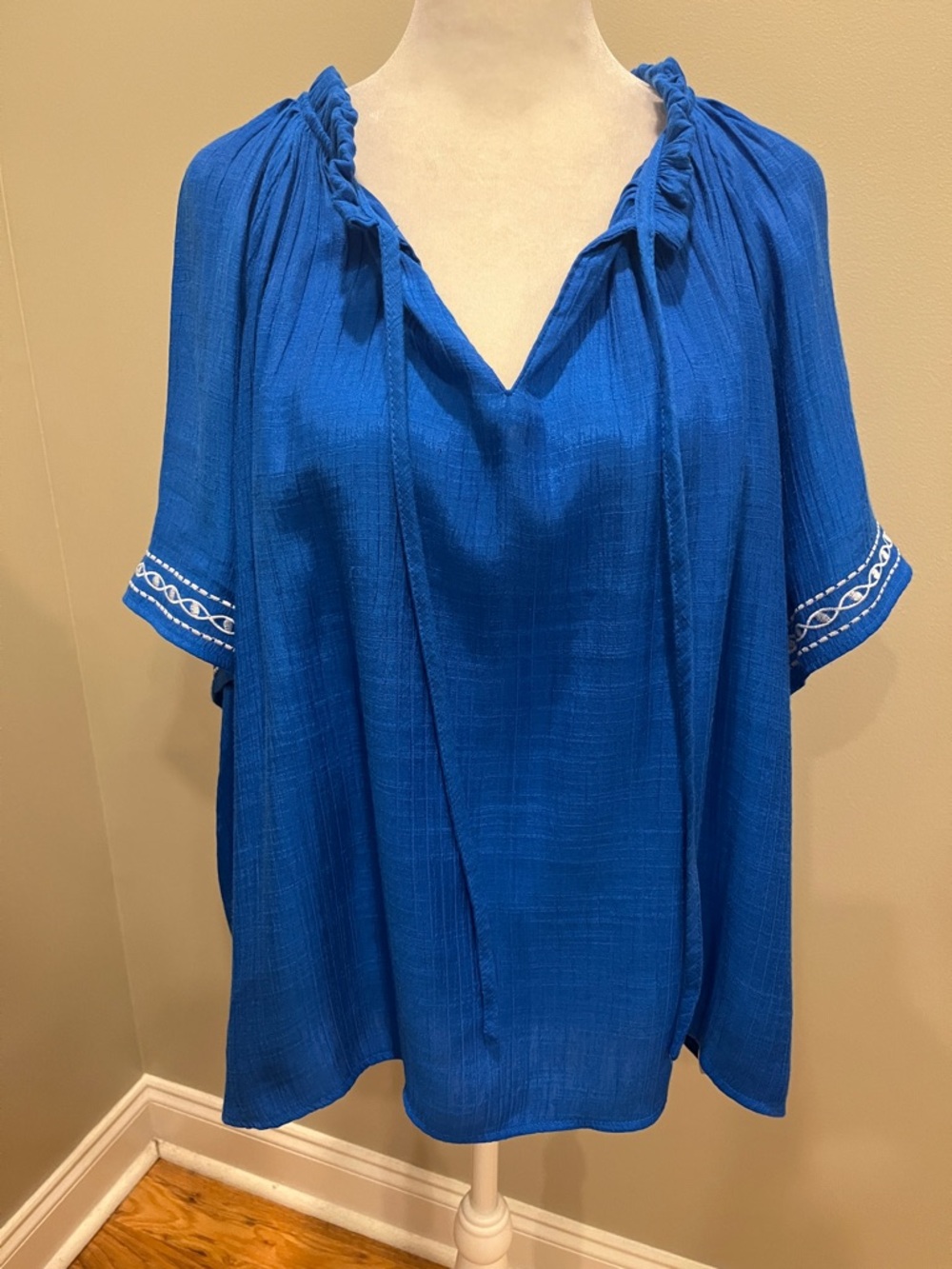 Wonderly Blue White V Neck Blouse